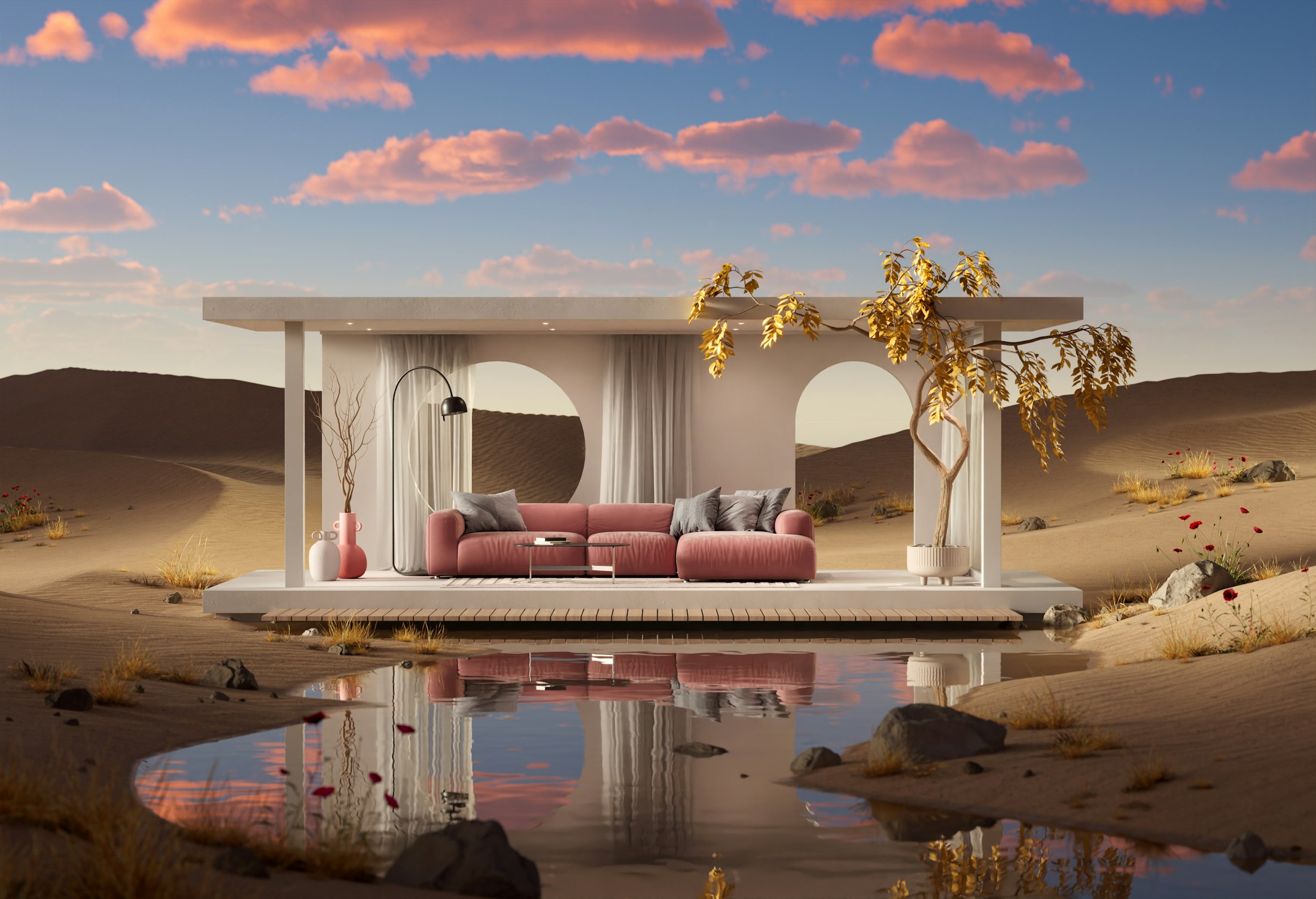 Desert modern architecture at golden hour